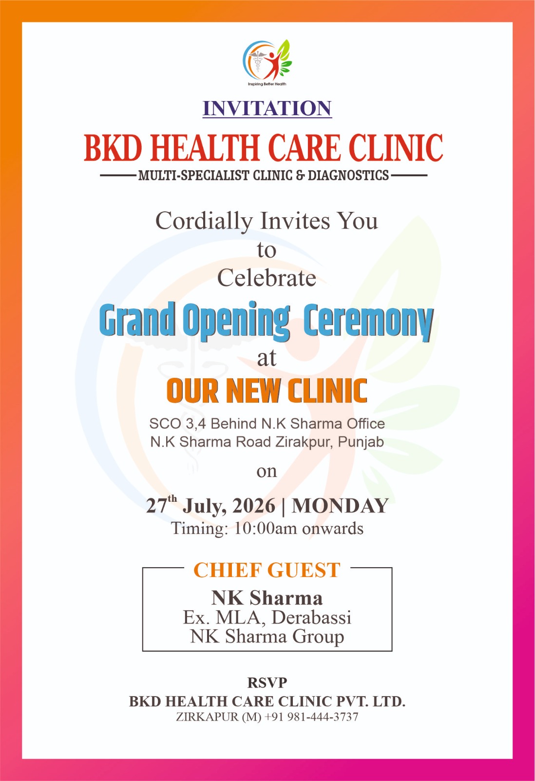 BKD Health Care Clinic grand opening ceremony invitation
